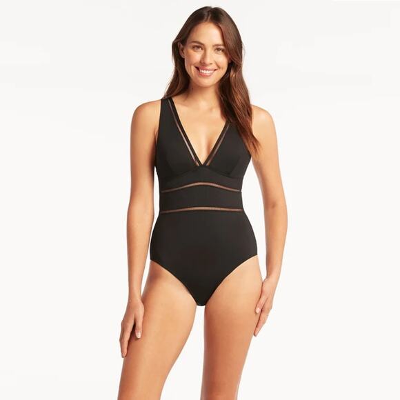 Sea Level Women Black Swim Essentials Spliced Slim One Piece Swimsuit Size US 4 - Picture 1 of 4